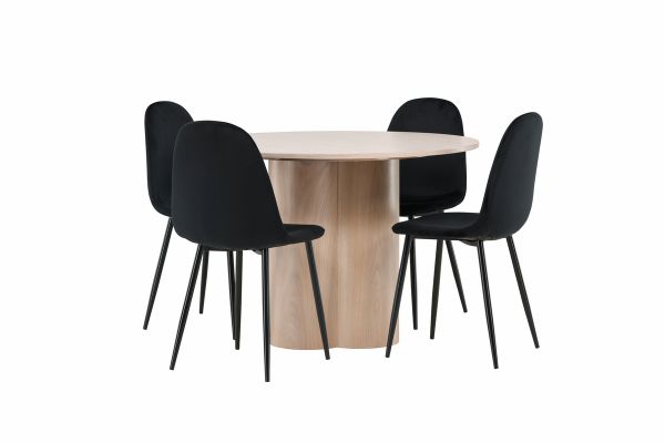 Imagine Masa de dining Olivia-WhiteWashVeneer+ Scaun de dining Polar- picioare negre/ catifea neagra_4