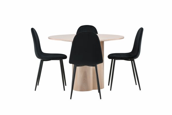 Imagine Masa de dining Olivia-WhiteWashVeneer+ Scaun de dining Polar- picioare negre/ catifea neagra_4