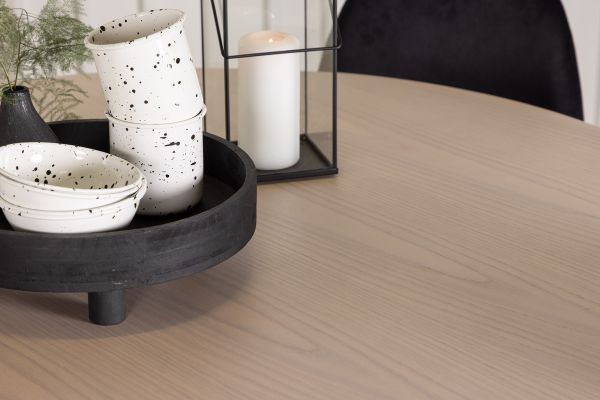 Imagine Masa de dining Olivia-WhiteWashVeneer+ Scaun de dining Polar- picioare negre/ catifea neagra_4