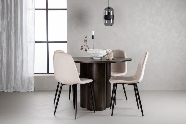 Imagine OliviaDiningTable-Mocca/MoccaVeneer+PolarDiningChair-Blacklegs/BeigeVelvet_4