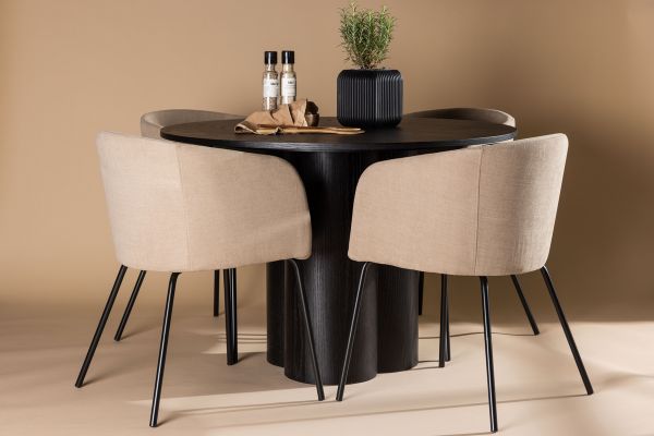 Imagine OliviaDiningTable-Black/BlackVeneer+BeritChair-Black/BeigeFabric(Polyesterlinen)_4