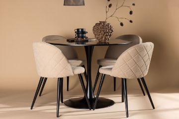 Imagine Masa de dining Glade - Negru / MDF Negru + Scaun cu cusături din catifea - Negru / Material din stofă Bej (Poliester bumbac ) \ 4