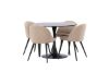 Imagine Masa de dining Glade - Negru / MDF Negru + Scaun cu cusături din catifea - Negru / Material din stofă Bej (Poliester bumbac ) \ 4