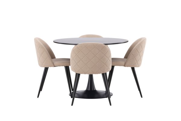 Imagine Masa de dining Glade - Negru / MDF Negru + Scaun cu cusături din catifea - Negru / Material din stofă Bej (Poliester bumbac ) \ 4