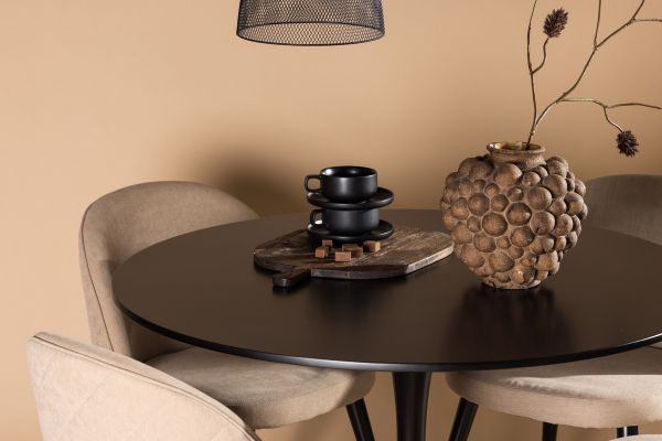 Imagine Masa de dining Glade - Negru / MDF Negru + Scaun cu cusături din catifea - Negru / Material din stofă Bej (Poliester bumbac ) \ 4