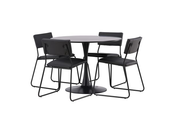 Imagine Masa de dining Glade - Negru / MDF Negru + Scaun Kenth - Negru / Piele PU Neagră _4