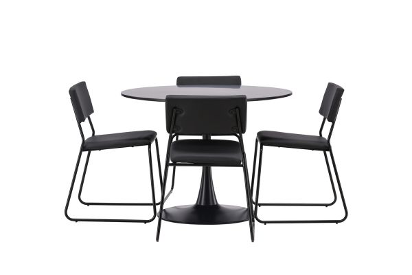 Imagine Masa de dining Glade - Negru / MDF Negru + Scaun Kenth - Negru / Piele PU Neagră _4