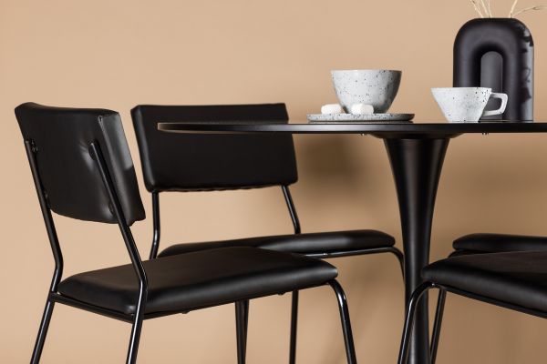 Imagine Masa de dining Glade - Negru / MDF Negru + Scaun Kenth - Negru / Piele PU Neagră _4