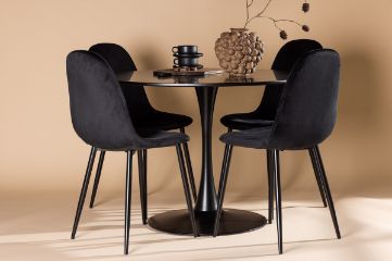 Imagine Masa de dining Glade - Negru / MDF negru + Scaun de dining Polar - Picioare negre / Catifea neagră _4