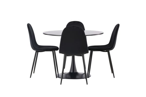 Imagine Masa de dining Glade - Negru / MDF negru + Scaun de dining Polar - Picioare negre / Catifea neagră _4