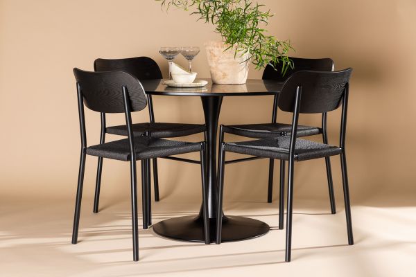 Imagine Masa de dining Glade - Negru / Blat MDF Negru + Scaun de dining Polly - Negru / Negru _4