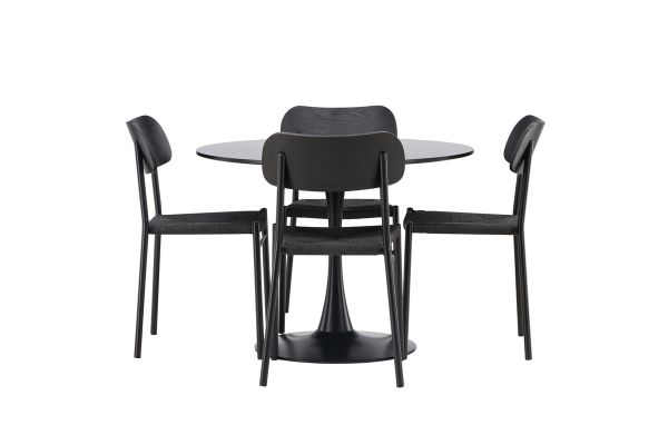 Imagine Masa de dining Glade - Negru / Blat MDF Negru + Scaun de dining Polly - Negru / Negru _4