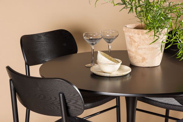 Imagine Masa de dining Glade - Negru / Blat MDF Negru + Scaun de dining Polly - Negru / Negru _4