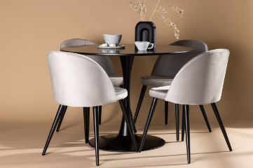 Imagine Masa de dining Glade - Negru / MDF negru + scaun de dining din catifea - Gri deschis / Negru _4