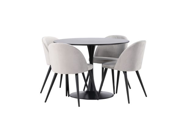 Imagine Masa de dining Glade - Negru / MDF negru + scaun de dining din catifea - Gri deschis / Negru _4