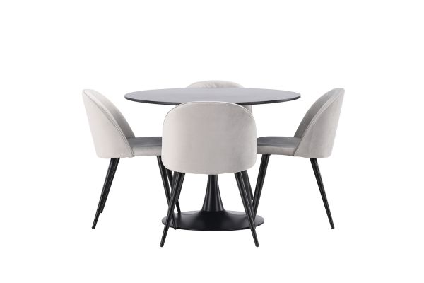 Imagine Masa de dining Glade - Negru / MDF negru + scaun de dining din catifea - Gri deschis / Negru _4