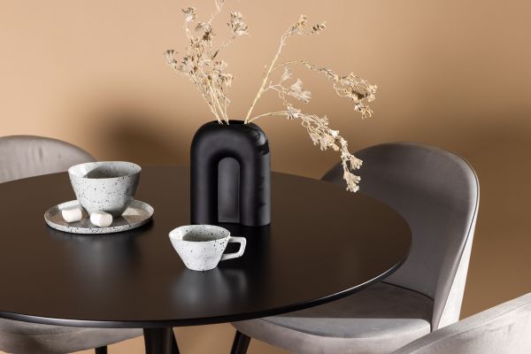 Imagine Masa de dining Glade - Negru / MDF negru + scaun de dining din catifea - Gri deschis / Negru _4