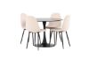 Imagine Masa de dining Glade - MDF negru / Negru + Scaun de dining Polar - picioare negre / Catifea bej _4