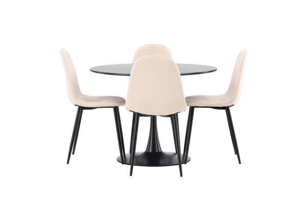 Imagine Masa de dining Glade - MDF negru / Negru + Scaun de dining Polar - picioare negre / Catifea bej _4