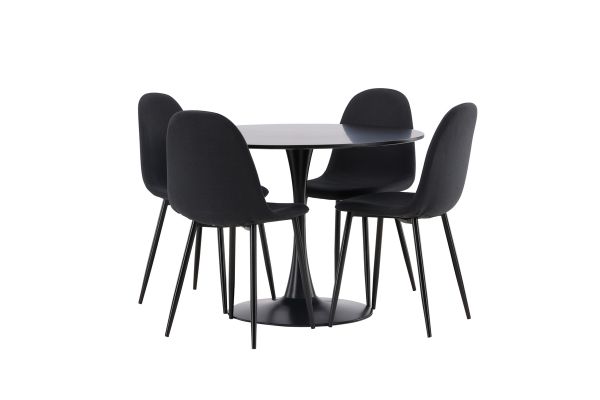 Imagine Masa de dining Glade - Negru / Blat din MDF negru + Scaun de dining Polar - Picioare negre - Material negru _4