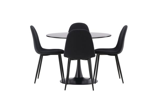 Imagine Masa de dining Glade - Negru / Blat din MDF negru + Scaun de dining Polar - Picioare negre - Material negru _4