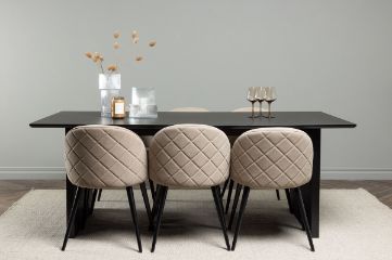 Imagine The Vail Dining Table - Black / Smoked Black MDF + Velvet Stitches Chair - Black / Beige Fabric (Polyester linen) _6