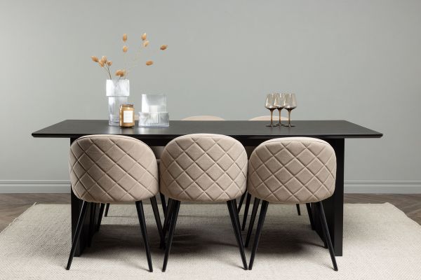 Imagine The Vail Dining Table - Black / Smoked Black MDF + Velvet Stitches Chair - Black / Beige Fabric (Polyester linen) _6