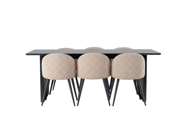 Imagine The Vail Dining Table - Black / Smoked Black MDF + Velvet Stitches Chair - Black / Beige Fabric (Polyester linen) _6