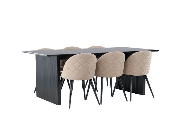 Imagine The Vail Dining Table - Black / Smoked Black MDF + Velvet Stitches Chair - Black / Beige Fabric (Polyester linen) _6