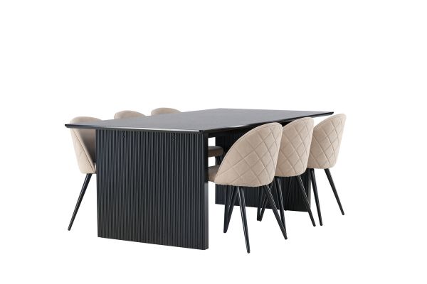 Imagine The Vail Dining Table - Black / Smoked Black MDF + Velvet Stitches Chair - Black / Beige Fabric (Polyester linen) _6