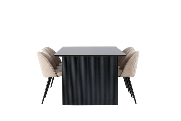 Imagine The Vail Dining Table - Black / Smoked Black MDF + Velvet Stitches Chair - Black / Beige Fabric (Polyester linen) _6