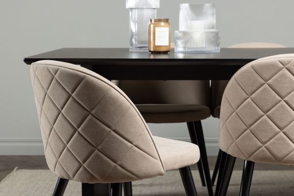 Imagine The Vail Dining Table - Black / Smoked Black MDF + Velvet Stitches Chair - Black / Beige Fabric (Polyester linen) _6