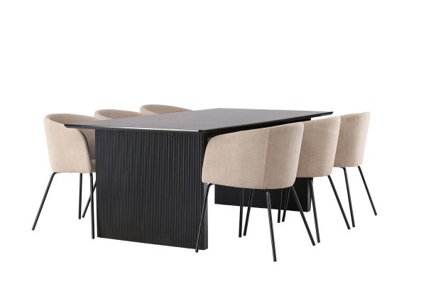 Imagine Masa de dining Vail - Negru / Negru fumuriu MDF + Scaun Berit - Negru / Țesătură bej (poliester bumbac) _6