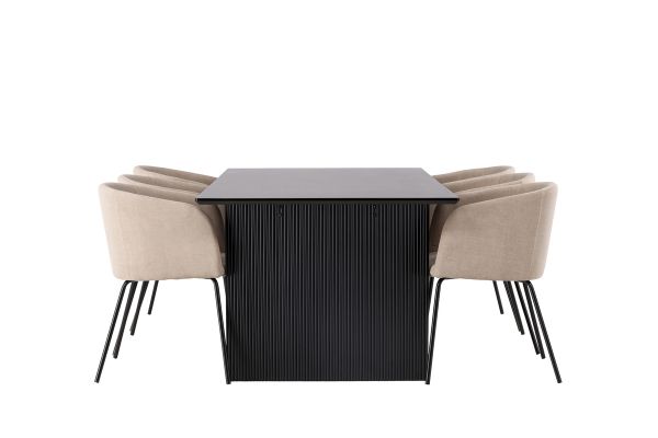 Imagine Masa de dining Vail - Negru / Negru fumuriu MDF + Scaun Berit - Negru / Țesătură bej (poliester bumbac) _6