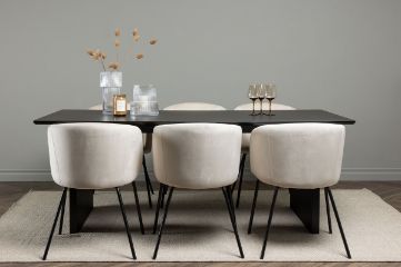 Imagine Masa de dining Vail - Negru / Negru- Fumuriu MDF + Scaun Berit - Negru / Bej Catifea _6