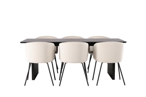 Imagine Masa de dining Vail - Negru / Negru- Fumuriu MDF + Scaun Berit - Negru / Bej Catifea _6