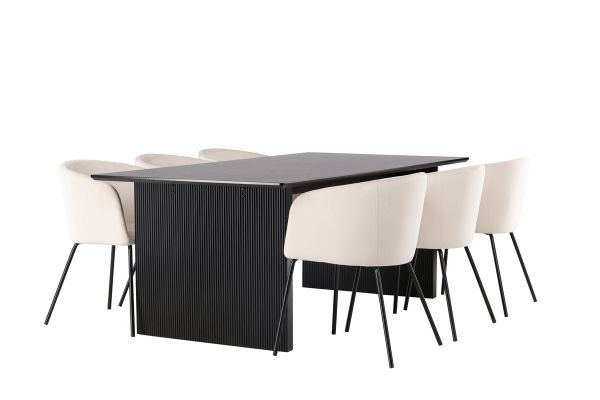 Imagine Masa de dining Vail - Negru / Negru- Fumuriu MDF + Scaun Berit - Negru / Bej Catifea _6