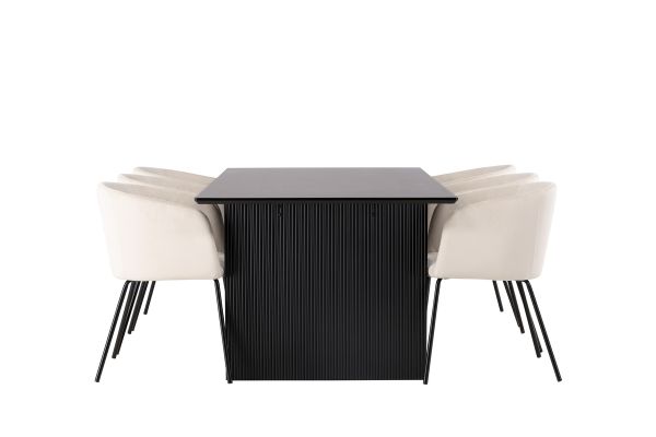 Imagine Masa de dining Vail - Negru / Negru- Fumuriu MDF + Scaun Berit - Negru / Bej Catifea _6