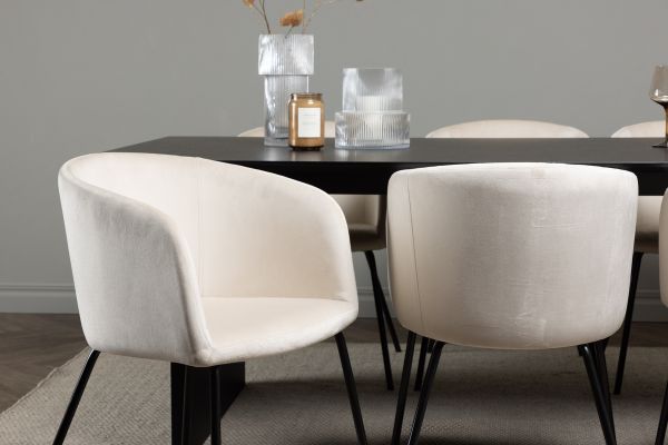 Imagine Masa de dining Vail - Negru / Negru- Fumuriu MDF + Scaun Berit - Negru / Bej Catifea _6