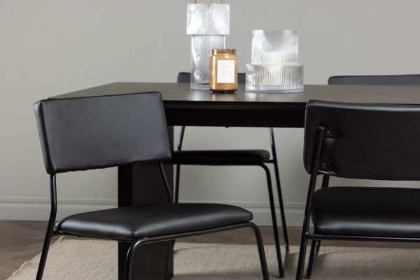 Imagine Masa de dining Vail - Negru / MDF negru afumat + Scaun Kenth - Negru / PU negru _6