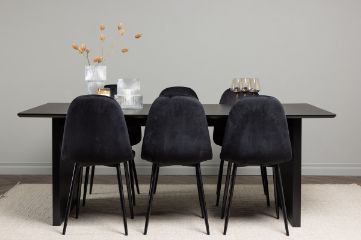 Imagine Masa de dining Vail - Negru / MDF negru fumuriu + Scaun de dining Polar - Picioare negre / Catifea neagră _6