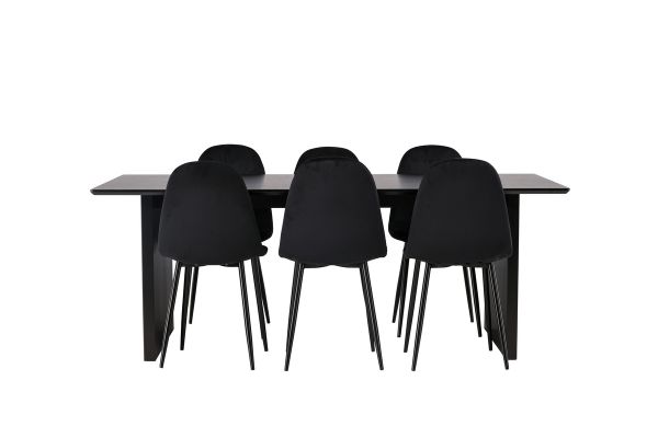 Imagine Masa de dining Vail - Negru / MDF negru fumuriu + Scaun de dining Polar - Picioare negre / Catifea neagră _6