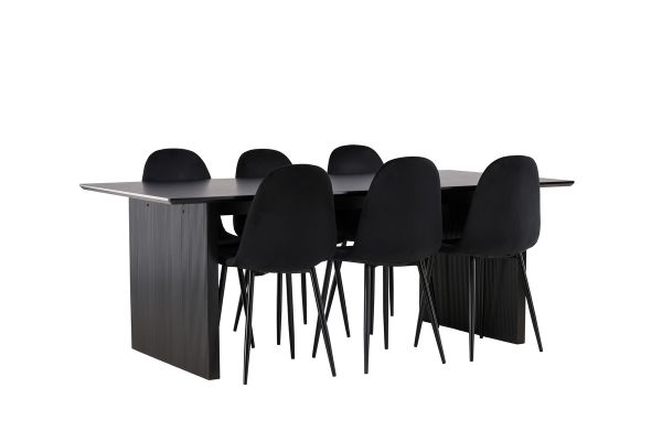 Imagine Masa de dining Vail - Negru / MDF negru fumuriu + Scaun de dining Polar - Picioare negre / Catifea neagră _6