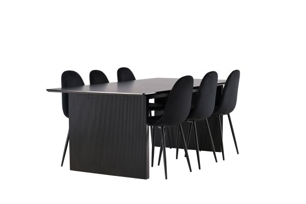 Imagine Masa de dining Vail - Negru / MDF negru fumuriu + Scaun de dining Polar - Picioare negre / Catifea neagră _6