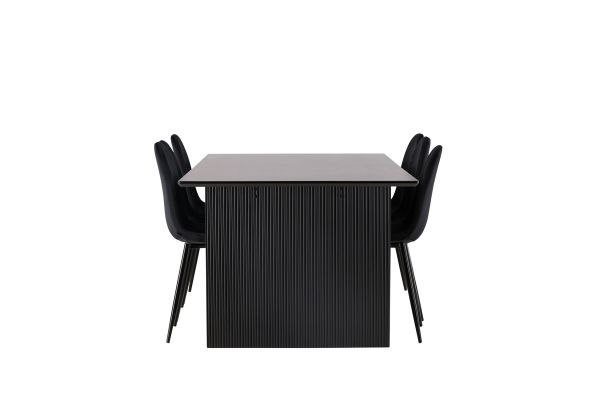 Imagine Masa de dining Vail - Negru / MDF negru fumuriu + Scaun de dining Polar - Picioare negre / Catifea neagră _6