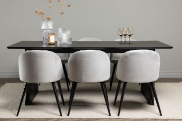 Imagine Masă de dining Vail - Negru / MDF fumuriu + Scaun de dining Velvet - Gri deschis / Negru _6