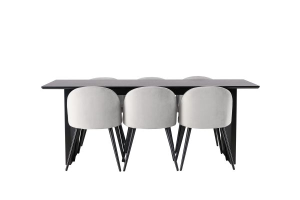 Imagine Masă de dining Vail - Negru / MDF fumuriu + Scaun de dining Velvet - Gri deschis / Negru _6