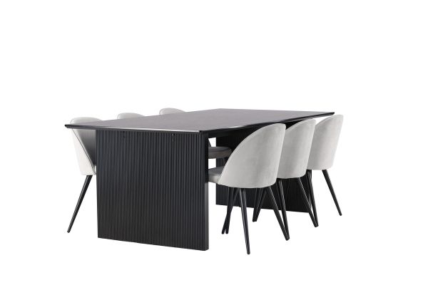 Imagine Masă de dining Vail - Negru / MDF fumuriu + Scaun de dining Velvet - Gri deschis / Negru _6