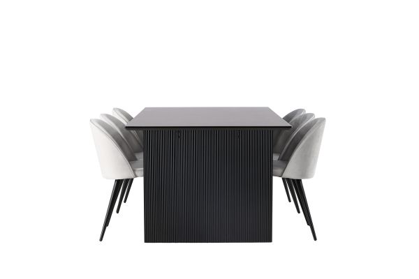 Imagine Masă de dining Vail - Negru / MDF fumuriu + Scaun de dining Velvet - Gri deschis / Negru _6