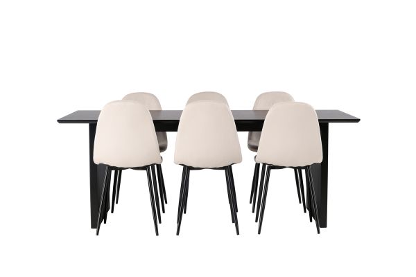 Imagine Masa de dining Vail - Negru / MDF negru afumat + Scaun de dining Polar - Picioare negre / Catifea bej _6